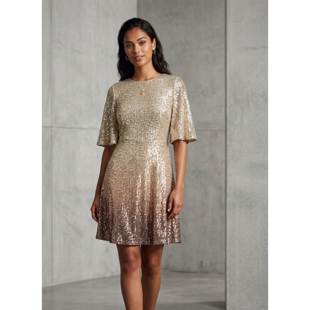 Old Navy Sequin Ombre Flutter Sleeve Open Back Party Mini Dress Large